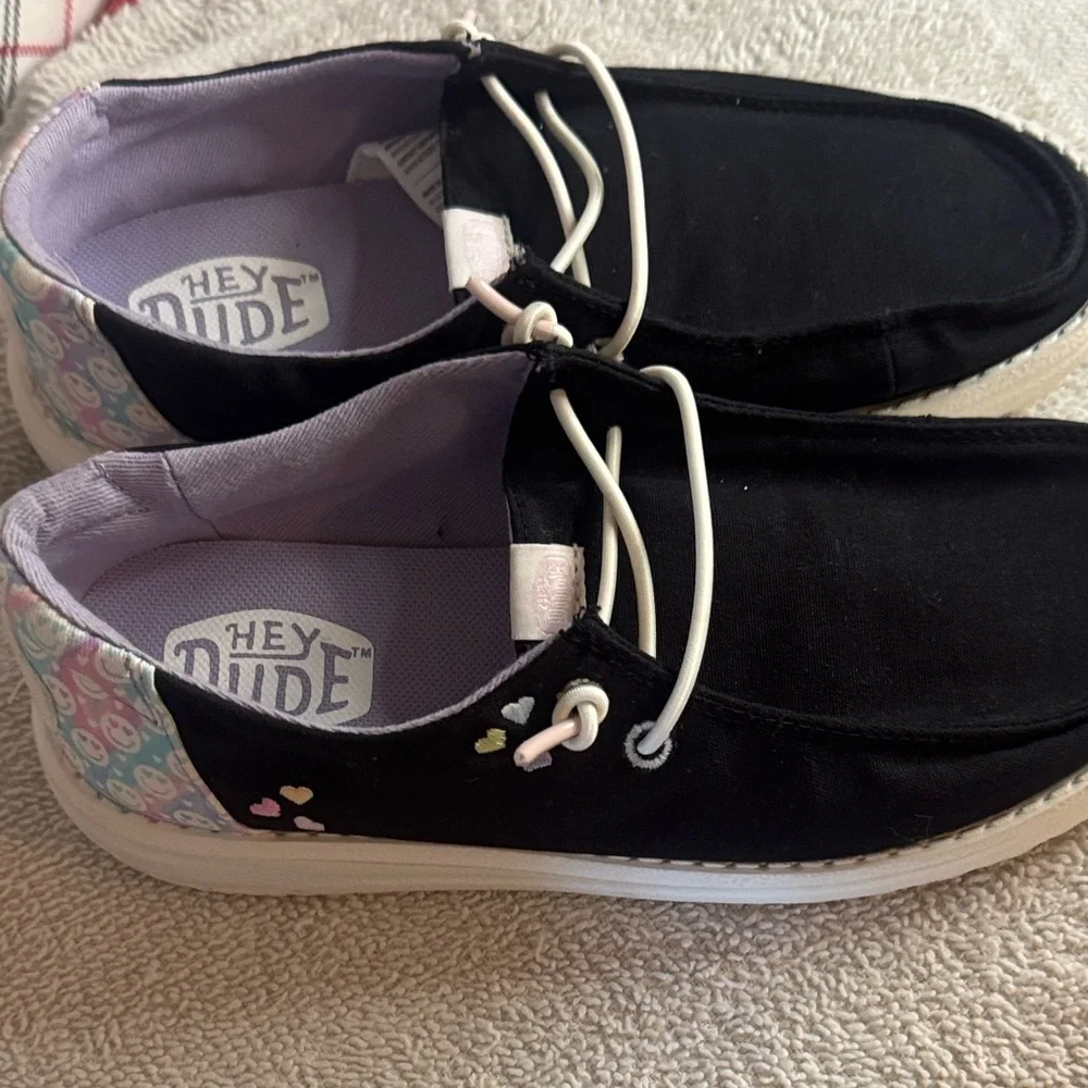 Hey Dude Black Shoes with White Accents - Picture 2 of 5